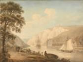 Nicholas Pocock, *The River Avon: with Passing Vessels*, 1785, watercolor and pen and black ink over graphite on medium, slightly textured, cream wove paper