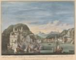 Remi Parr after Peter Monamy, *The Taking of Porto Bello by Vice Admiral Vernon on the 22nd of Novr. 1739 with Six Men-of-War only*, 1743 (early 19th-century restrike), hand-colored engraving on wove paper